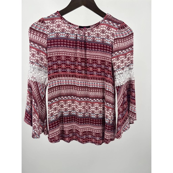 IZ Buyer Boho Peasant Blouse Flowy Girls Size L/14 Bell Sleeve Red White - Picture 1 of 5